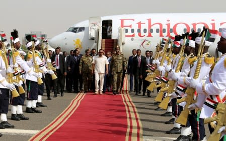 Ethiopian Prime Minister Abiy Ahmed arrives at the airport in Khartoum