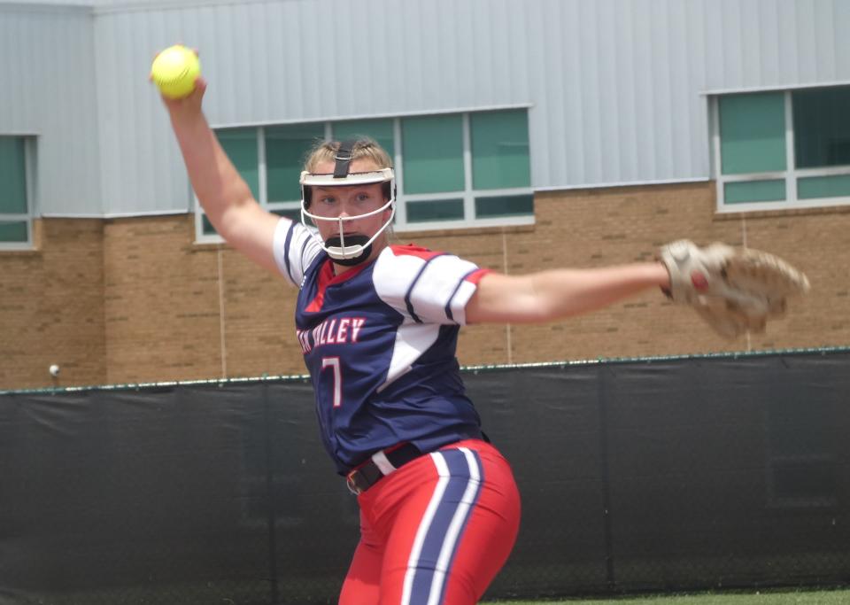 Indian Valley's Mia Rose sets to deliver against Heath Wednesday.