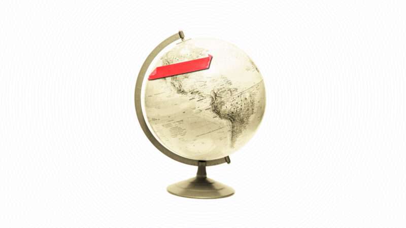 Red tape over the United States on a globe