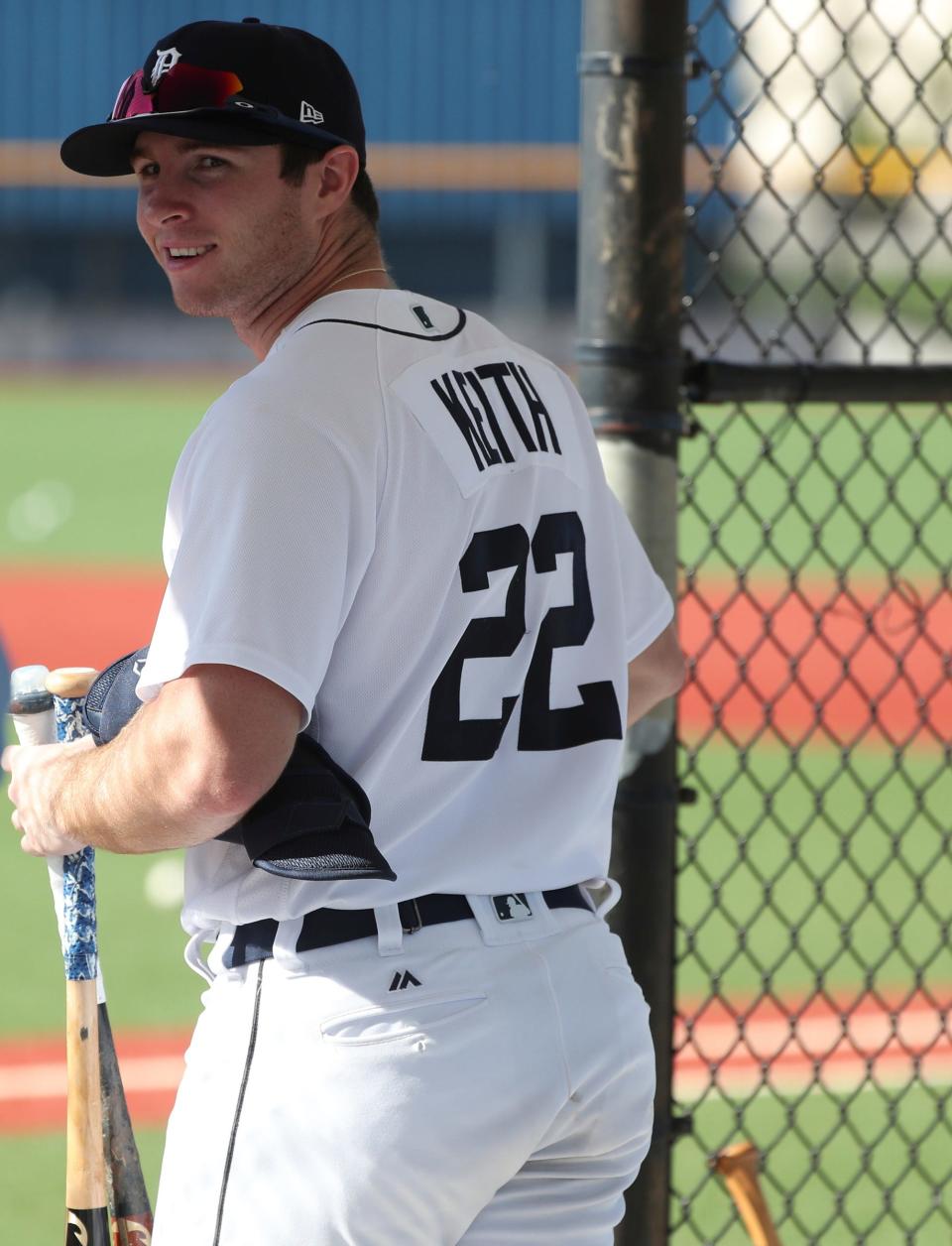 Detroit Tigers infield prospect Colt Keith walks to the clubhouse after spring training minor league minicamp Thursday, Feb. 24, 2022 at TigerTown in Lakeland, Fla.