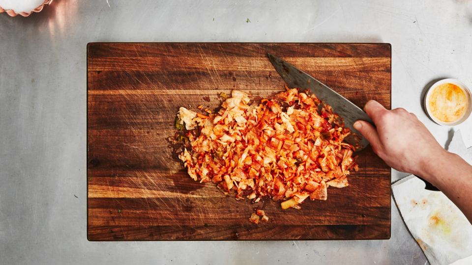 Chopping squishy-crunchy kimchi is extremely satisfying.