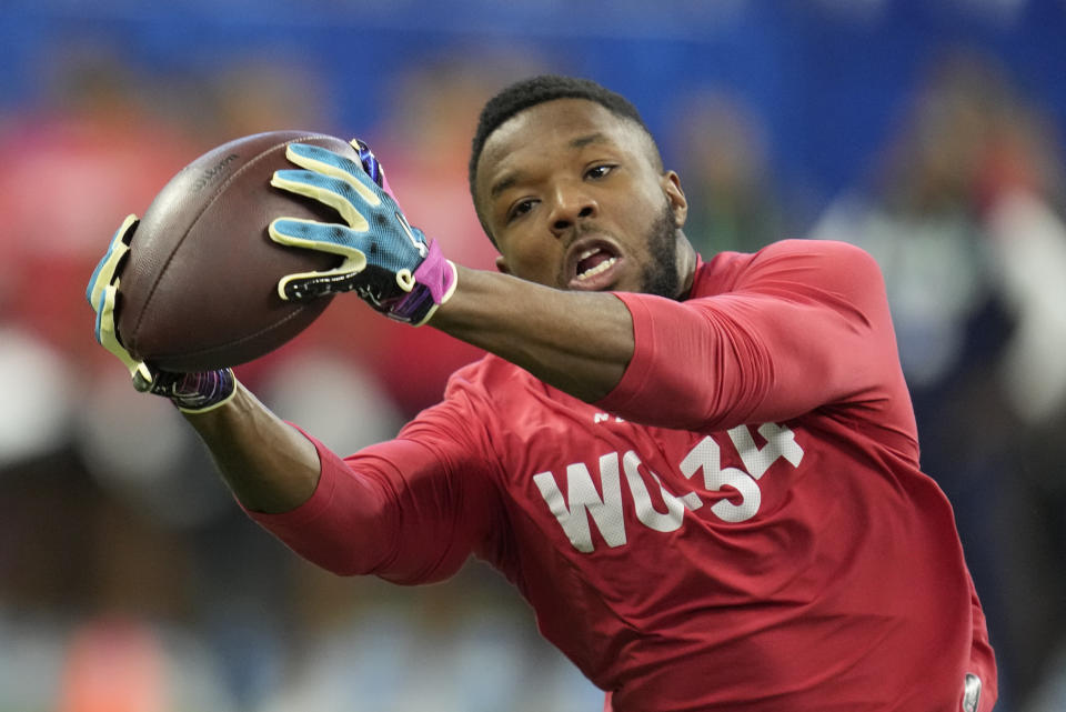 Denver used its first draft pick of 2023 on Oklahoma wide receiver Marvin Mims, who has speed but is a risky pick given his small stature and lack of versatility. (AP Photo/Michael Conroy)