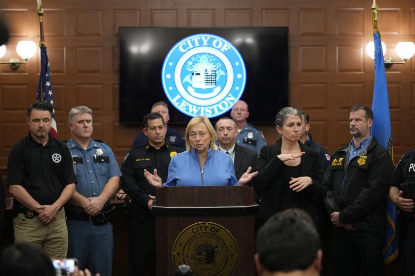 Gov. Janet Mills speaks during a news conference in the aftermath of a mass shooting, in Lewiston, Maine, Friday, Oct. 27, 2023. (AP Photo/Matt Rourke)