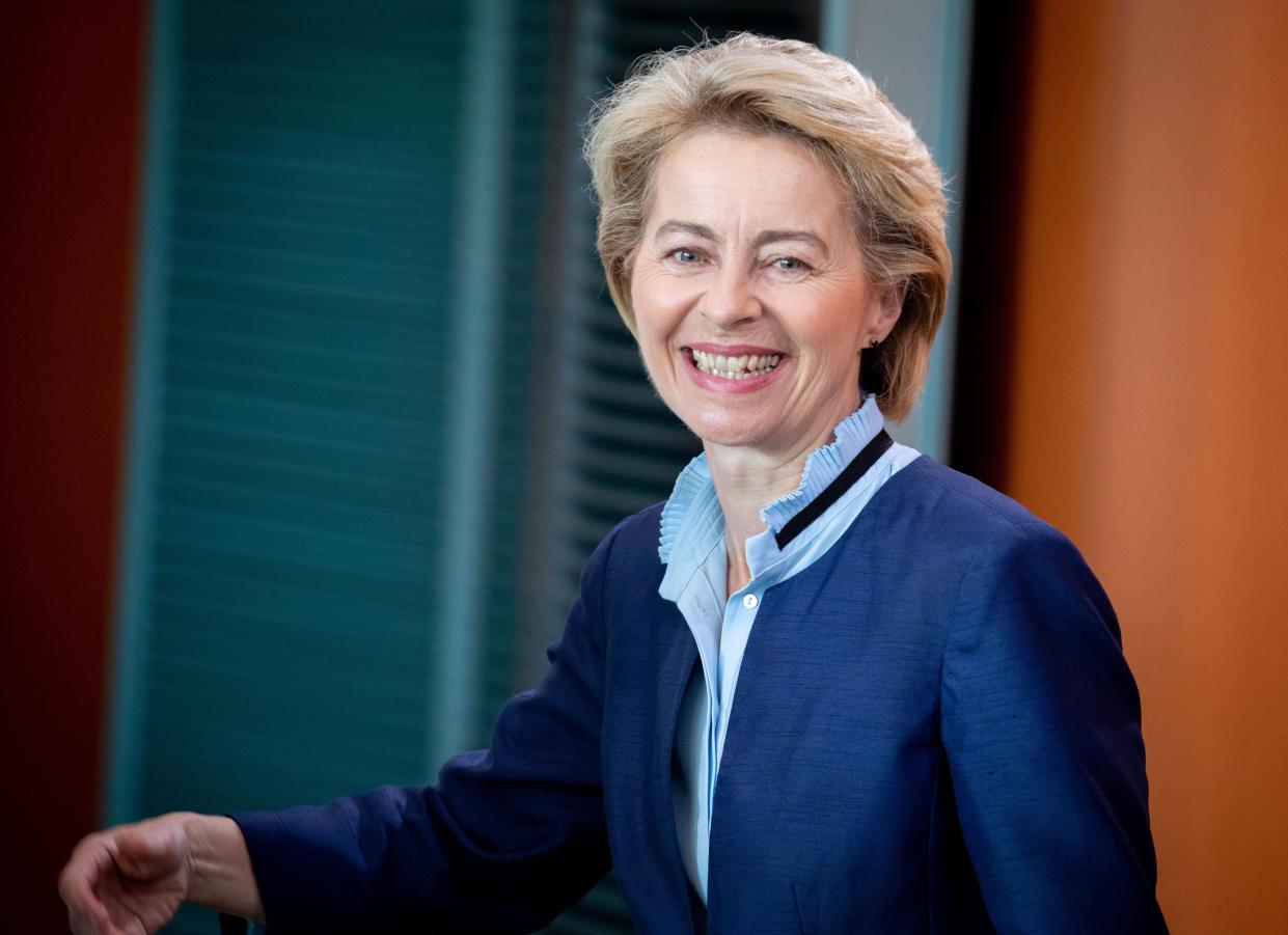 German Defence Minister Ursula von der Leyen arrives prior the start of the weekly cabinet meeting at the Chancellery in Berlin on June 26, 2019. (Photo by Kay Nietfeld / dpa / AFP) / Germany OUT        (Photo credit should read KAY NIETFELD/AFP/Getty Images)