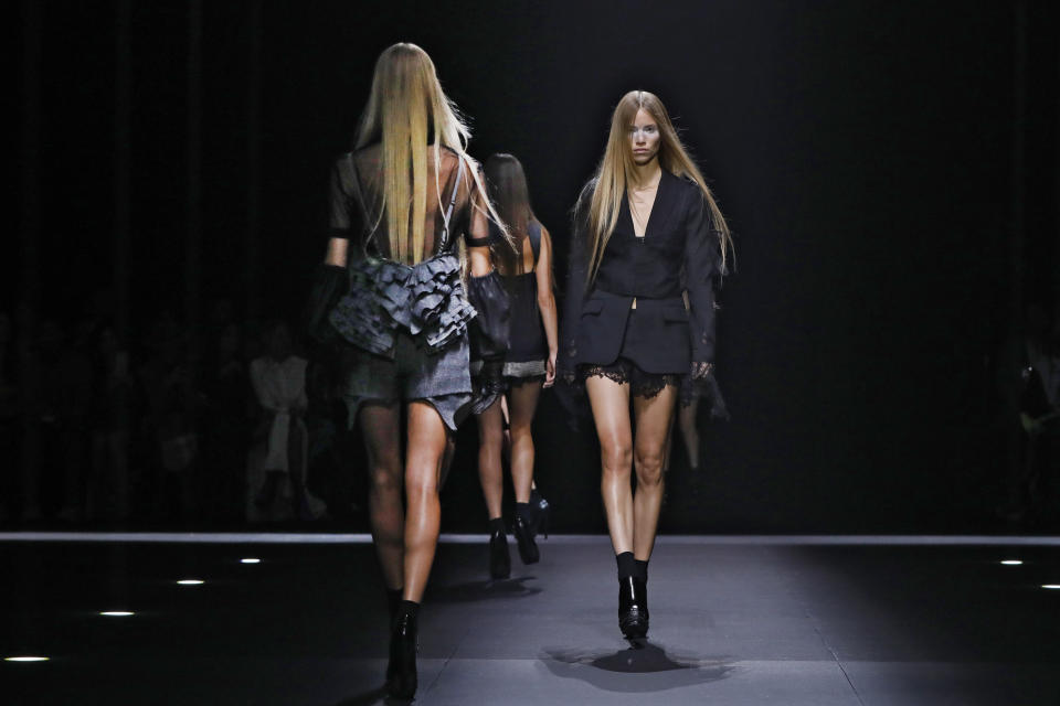 The Vera Wang collection is modeled during Fashion Week, in New York, Tuesday, Sept. 10, 2019. (AP Photo/Richard Drew)