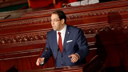 Tunisia's Prime Minister Youssef Chahed speaks at the Assembly of People's Representatives in Tunis,Tunisia November 21, 2017. REUTERS/Zoubeir Souissi