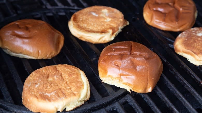 hamburger buns on grill