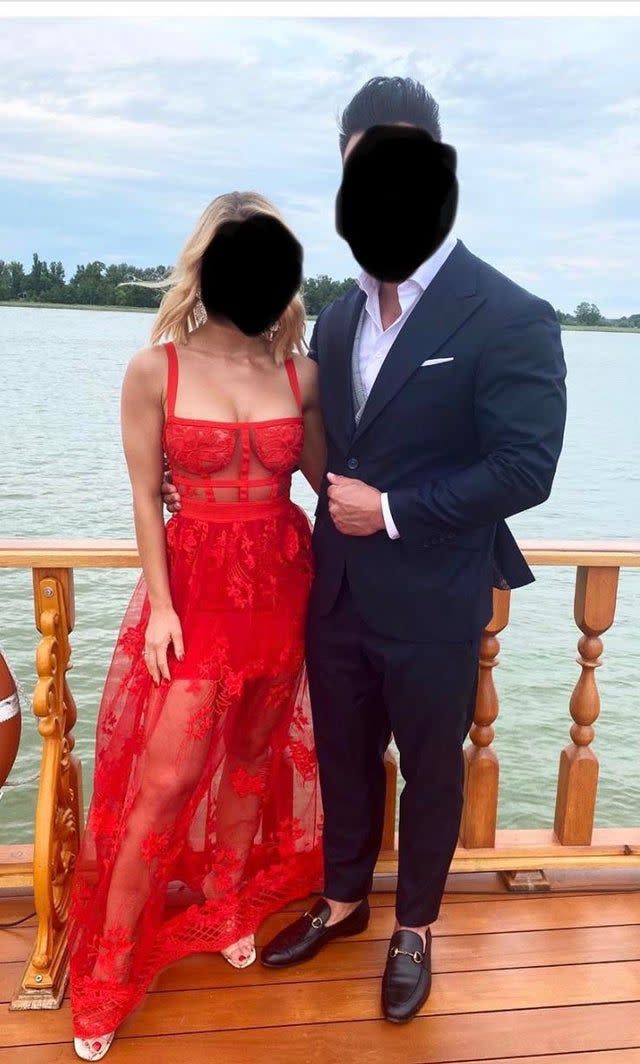 wedding guest red lace too hot look