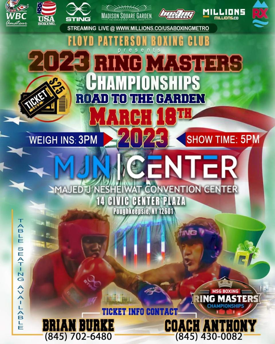 The 2023 Ring Masters boxing tournament will be held on March 18 at the Majed J. Nesheiwat Convention Center in Poughkeepsie.