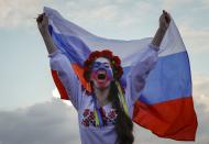 <p>A Russia fan yells at a FIFA Fan Fest in Moscow during Russia’s penalty kick loss to Croatia on Saturday. (Reuters) </p>