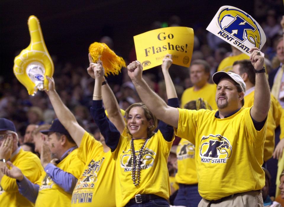 Kent State fans root for their team during the half of their NCAA South Regional semifinal game against Pittsburgh at Rupp Arena in Lexington, Ky. Thursday, March 21, 2002.