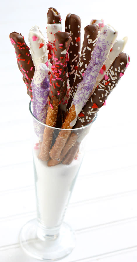 Valentine's Day Chocolate Dipped Pretzel Sticks