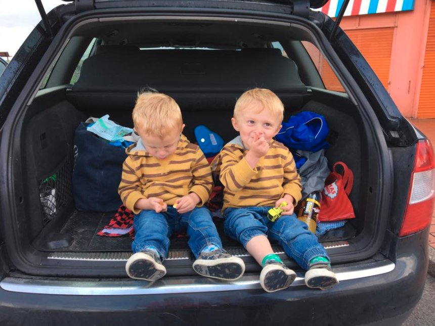 She shared this image of her son's sitting in the boot of her car. Photo: