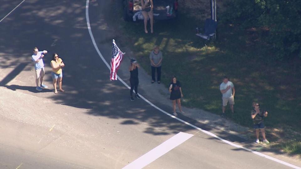 A procession was held for Alden Elliott, one of the four officers killed in the line of duty Monday. Agencies and individuals saluted the cars that would take Elliott to his funeral in Catawba.