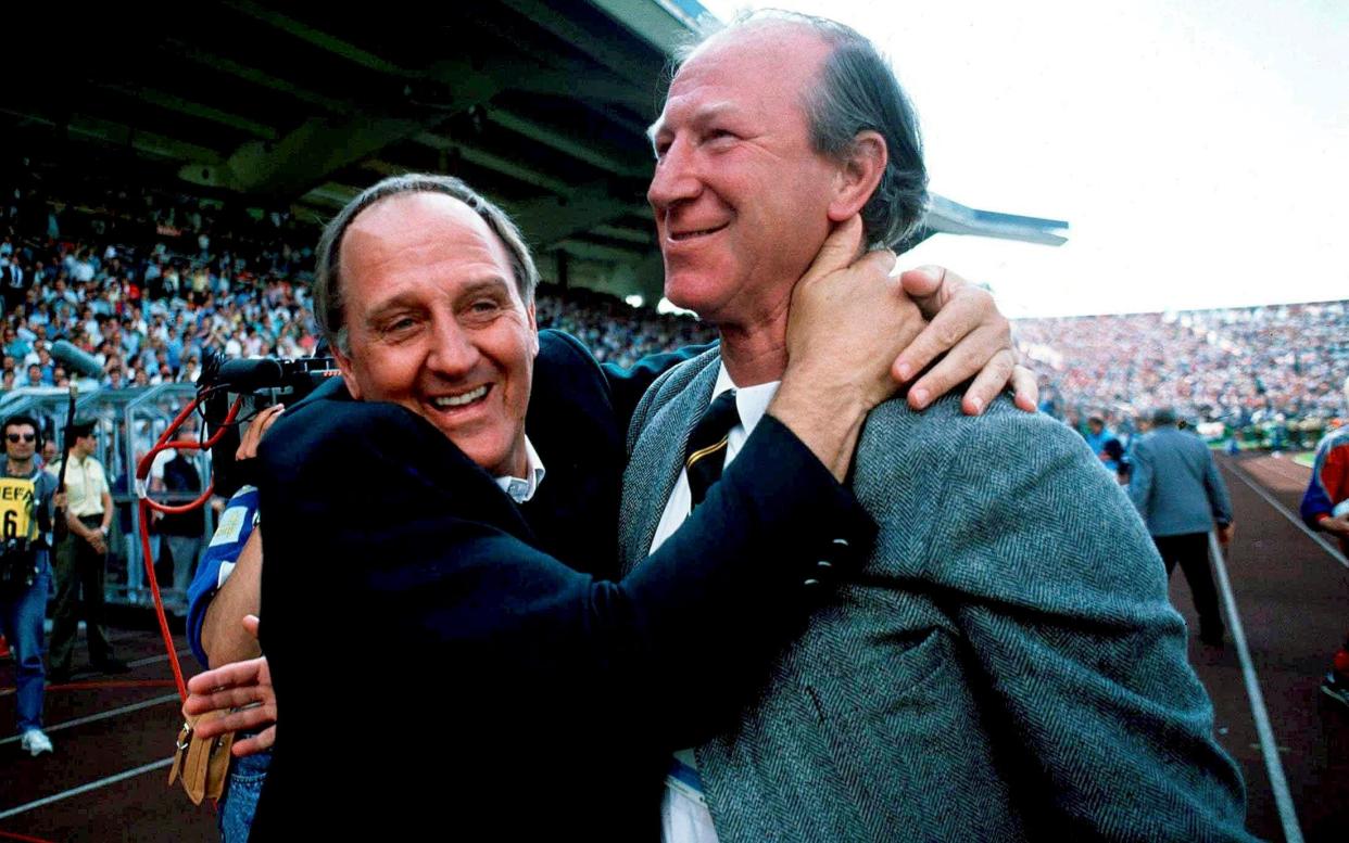 Maurice Setters, left, with Jack Charlton after Ireland's victory against England at the 1988 European Championship - Ray McManus/ Sportsfile