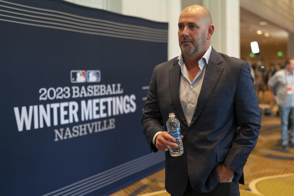 Baltimore Orioles manager Brandon Hyde walks through the Major League Baseball winter meetings Tuesday, Dec. 5, 2023, in Nashville, Tenn. (AP Photo/George Walker IV)