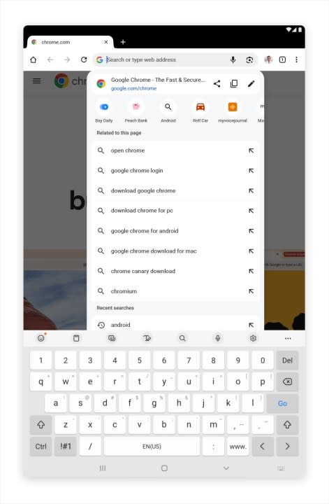 Redesigned address bar in Google Chrome on tablets. 