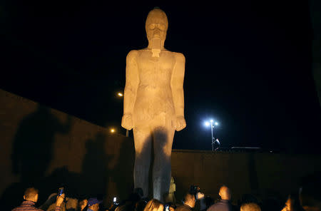 Newly renovated statue of Ramses II, from 70 broken pieces to a full colossus, Sohag, Egypt April 5, 2019. REUTERS/Mohamed Abd El Ghany