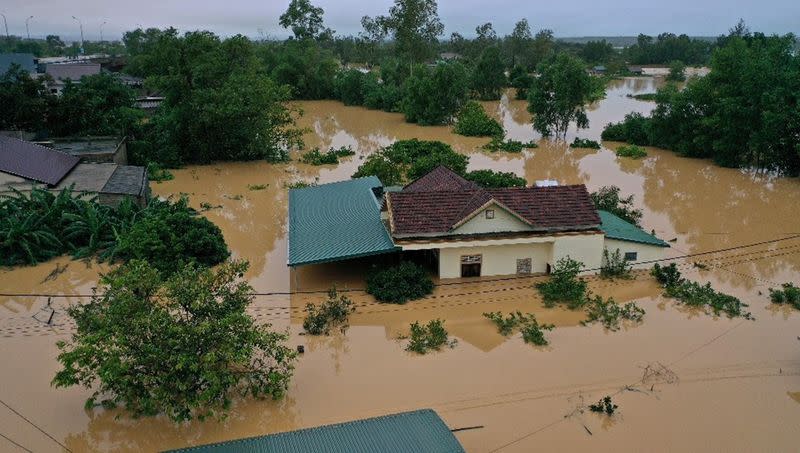 A general view of a flooded village in Quang Tri province