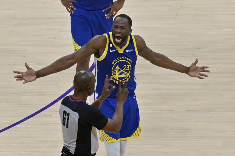 The NBA suspended Golden State Warriors forward Draymond Green (pictured) on Wednesday for hitting center Jusuf Nurkic in the face during a loss to the Phoenix Suns. File Photo by Jim Ruymen/UPI