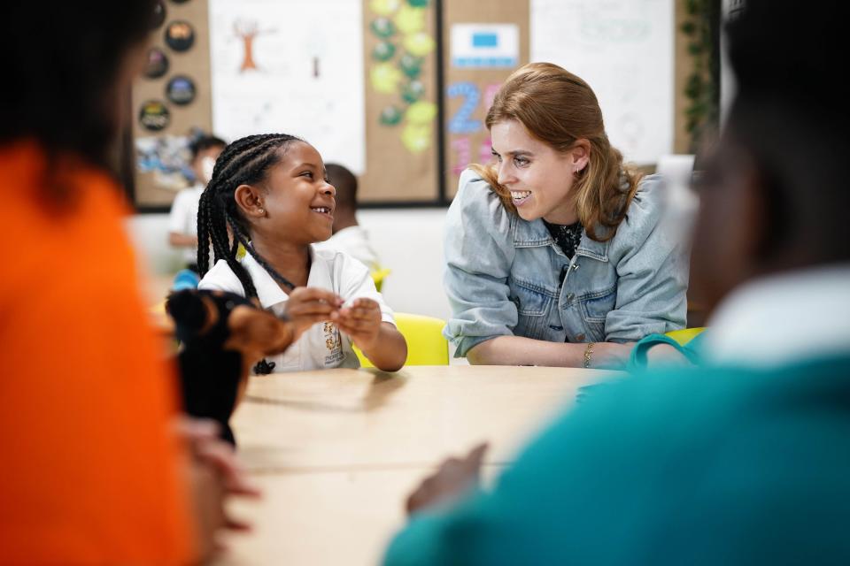 Princess Beatrice reads to pupils at West Thornton Primary School in Croydon as part of Oscar’s Book Club (Aaron Chown Media Assignments/PA) (PA Wire)