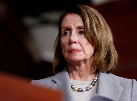 U.S. House Democratic leader Nancy Pelosi speaks on the one-year anniversary of the Office of the Director of National Intelligence’s report alleging Russian interference in the 2016 election on Capitol Hill in Washington, U.S., January 9, 2018. REUTERS/Joshua Roberts