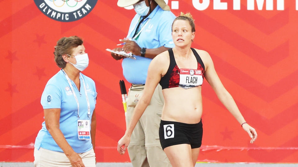 Lindsay Flach (pictured right) competed at the US track and field trials while 18 months pregnant. (Getty Images)