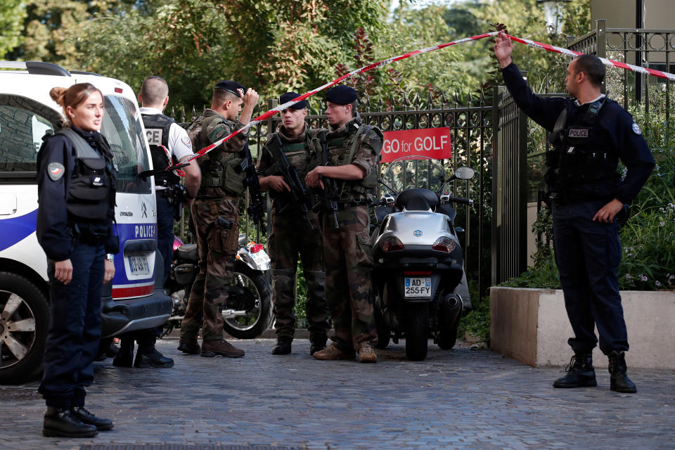 <p>Police and soldiers secure the scene where French soliders were hit and injured by a vehicle in the western Paris suburb of Levallois-Perret, France, August 9, 2017. (Photo: Benoit Tessier/Reuters) </p>