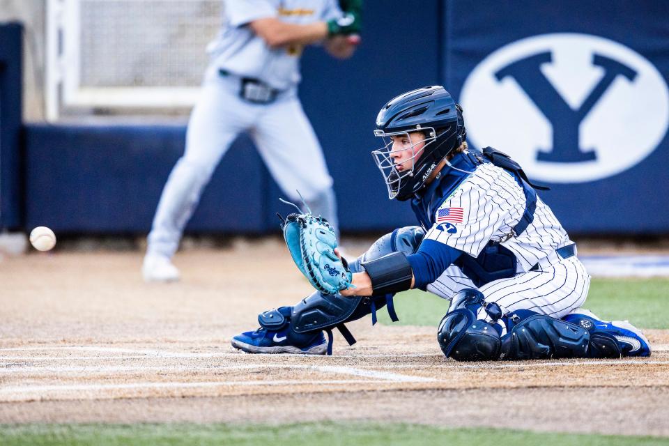 BYU catcher Parker Goff has stepped in nicely behind the plate since starting catcher Collin Reuter was lost for the season due to injury. He’s also performing well at the plate with a .314 average. | Donovan Kelly, BYU Photo