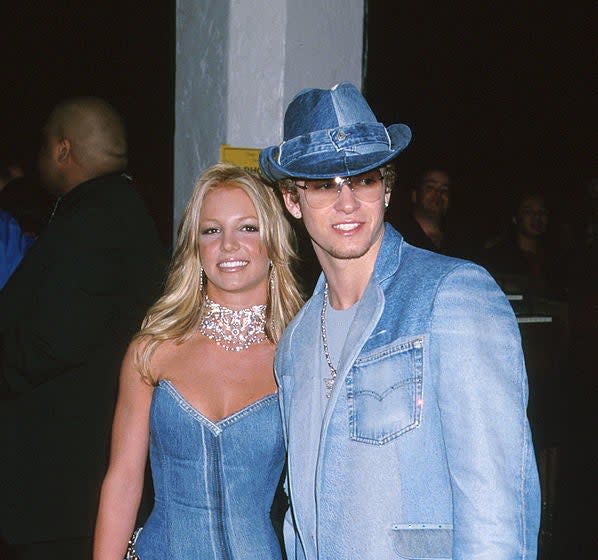 closeup of justin and britney in denim