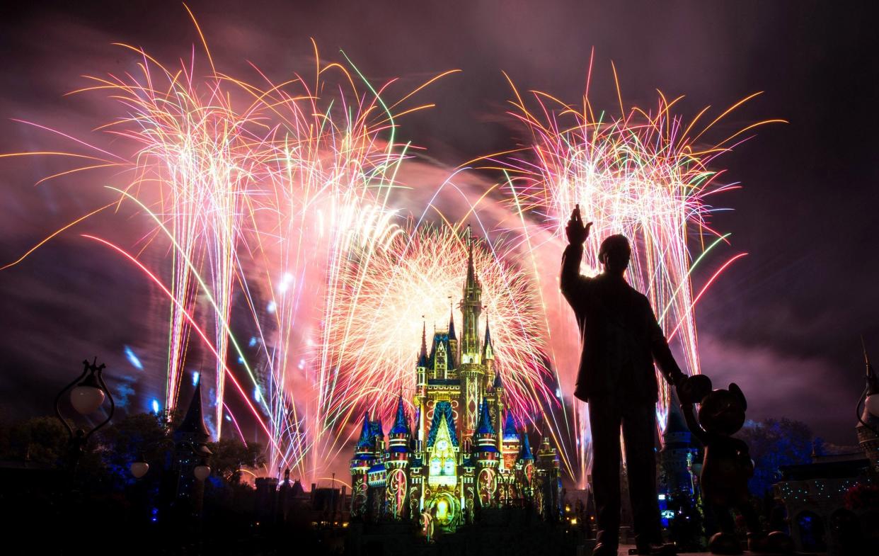 fireworks over cinderella castle at disney world