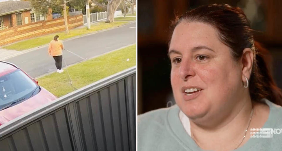 Melbourne Resident Patricia cleaning man's poo from kerb outside her home. 