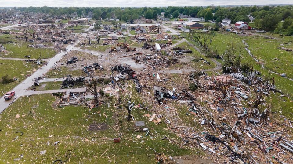 PHOTO: Damage is seen after a tornado struck in Greenfield, Iowa, May 21, 2024.  (Tim Kastelein / Wired West Computing Adair)