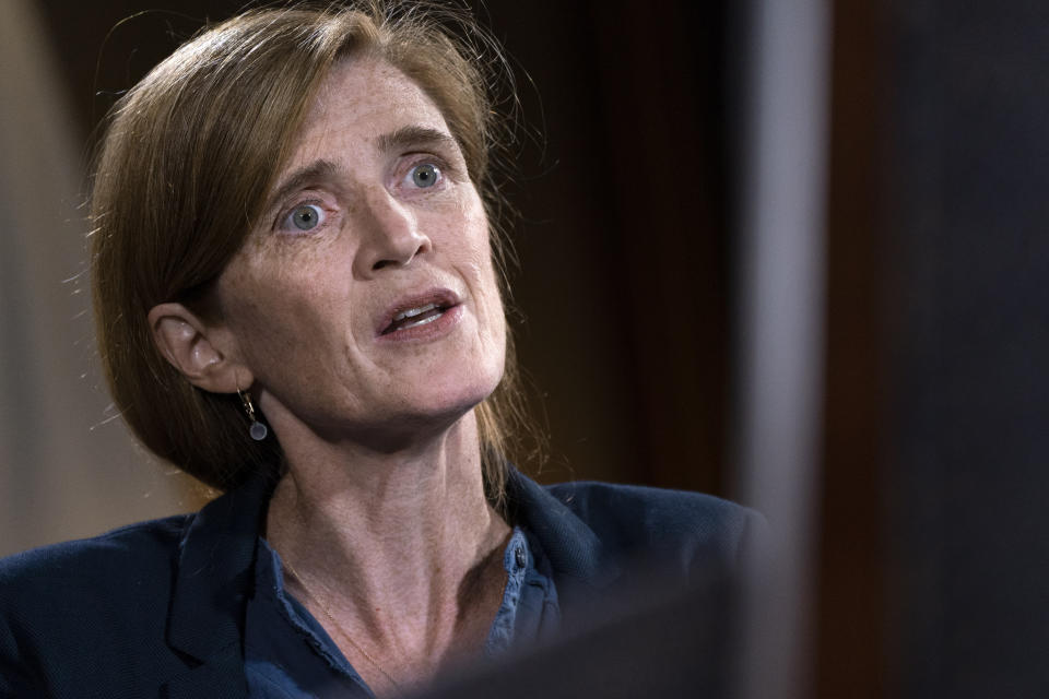 USAID Administrator Samantha Power is interviewed by the Associated Press, Thursday, Aug. 4, 2022, at USAID Headquarters in Washington. (AP Photo/Jacquelyn Martin)