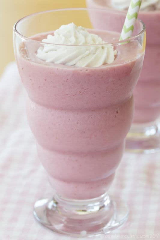 <p>Cupcakes & Kale Chips</p><p>A pretty in pink drink that will satisfy your cravings for a sweet and creamy frosty treat, but in a healthier alternative to the coffee shop version.</p><p><strong>Get the recipe: <a href="https://cupcakesandkalechips.com/strawberries-and-cream-frappe/" rel="nofollow noopener" target="_blank" data-ylk="slk:Strawberries and Cream Frappe;elm:context_link;itc:0;sec:content-canvas" class="link ">Strawberries and Cream Frappe</a></strong></p>