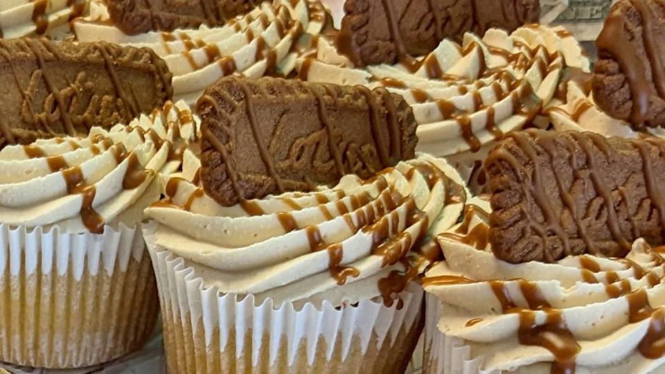 The Biscoff cupcakes at Highly Favored Bakes have a Lotus Biscoff cookie butter filling.