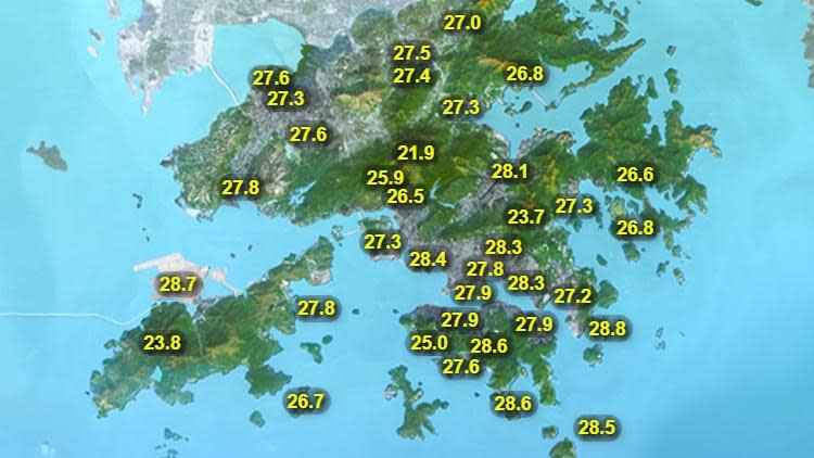 本港地區今日天氣預測有幾陣驟雨。早上局部地區有雷暴。(香港天文台)