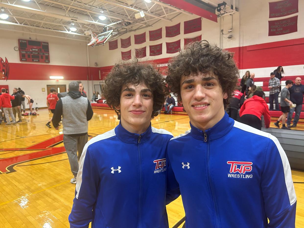 The Hoopes brothers, Christian (left) and Jackson, each delivered big wins on Wednesday night, guiding Washington Township to a 38-32 upset win over Kingsway.