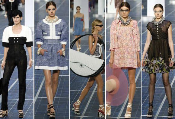 Chanel models walk on a solar panel runway in 2012.