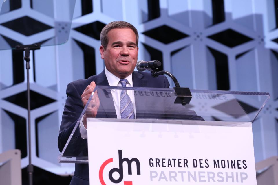 Dan Houston, chairman, president and CEO of Principal Financial Group, speaks at the Greater Des Moines Partnership's Annual Dinner on Jan. 17, 2019. Houston was serving as the Partnership's board chair.