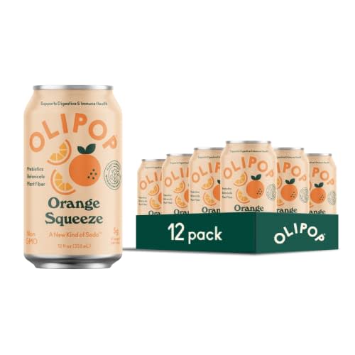 OLIPOP - Orange Squeeze Sparkling Tonic, Healthy Soda, Prebiotic Soft Drink, Aids Digestive Health & Immune Health, With Vitamin C & Plant Fiber, Caffeine Free, Low Calorie, Low Sugar (12 oz, 12-Pack)