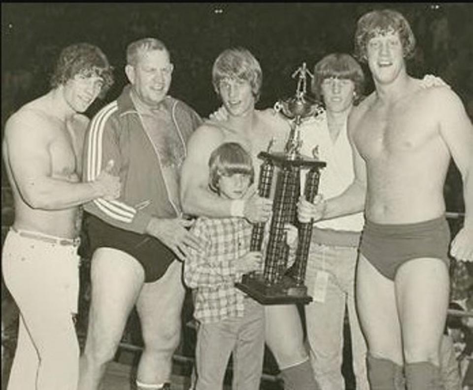 The Von Erichs, pictured from left to right: Kerry, Fritz, Kevin, Chris (front), Mike and David (Supplied)