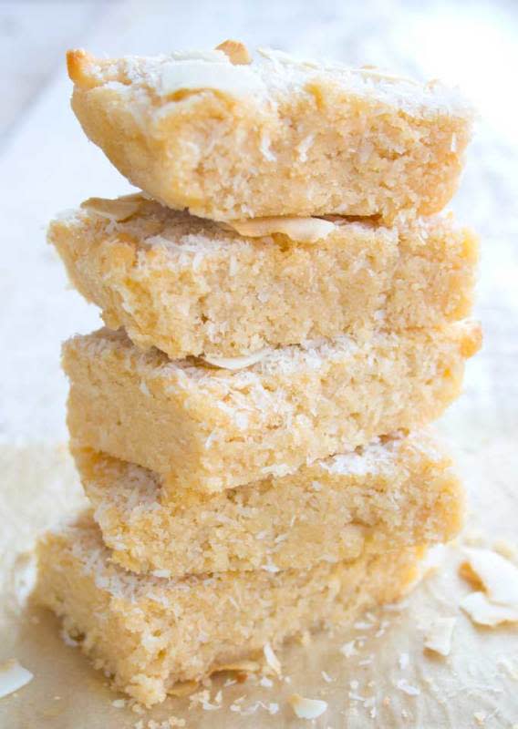 <p>Sugar Free Londoner</p><p>These moist, chewy Coconut Blondies are easy to make and perfect for coconut lovers. They contain coconut flour, coconut oil, desiccated coconut and coconut cream!</p><p><a href="https://sugarfreelondoner.com/sugar-free-coconut-blondies/" rel="nofollow noopener" target="_blank" data-ylk="slk:Get the recipe!;elm:context_link;itc:0;sec:content-canvas" class="link ">Get the recipe!</a></p>