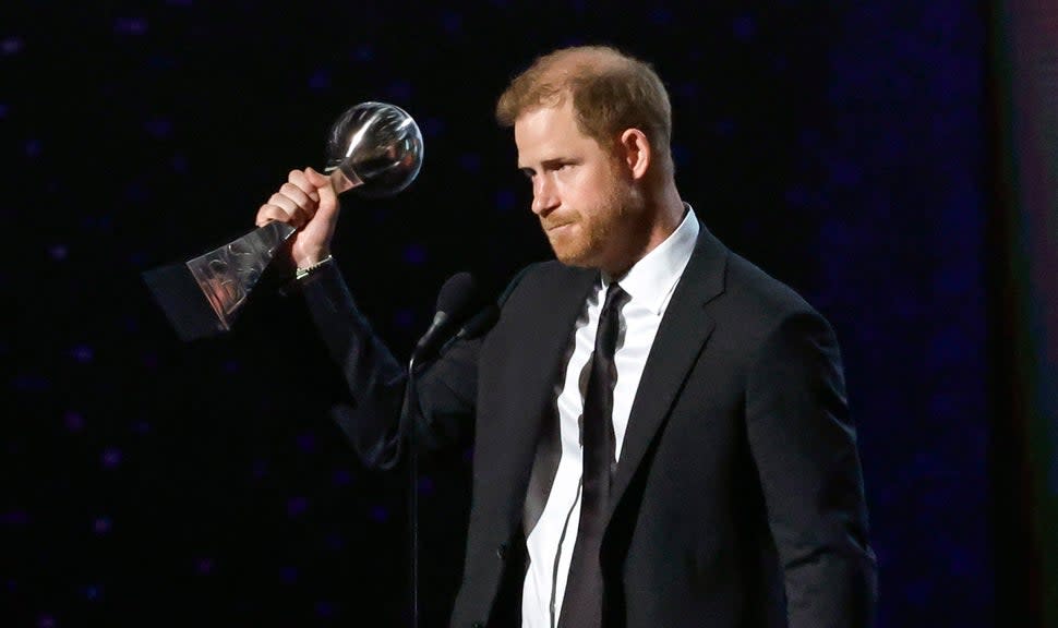 Prince Harry accepts the Pat Tillman Award for Service at the 2024 ESPY Awards.