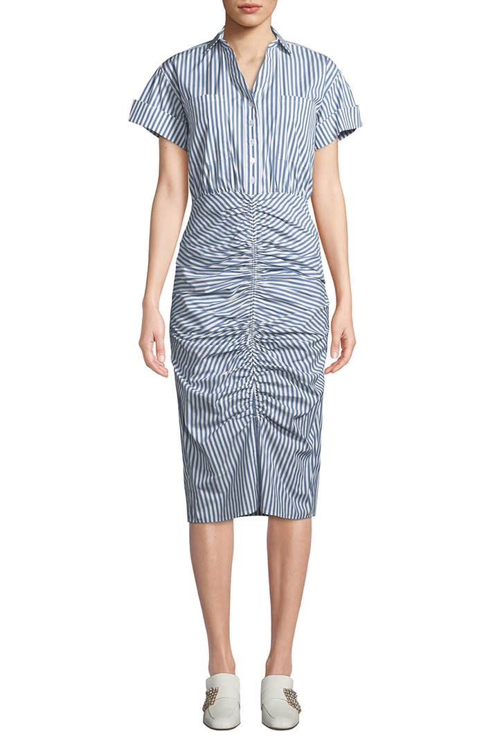 Sea Riviera Striped Ruched Shirt Dress