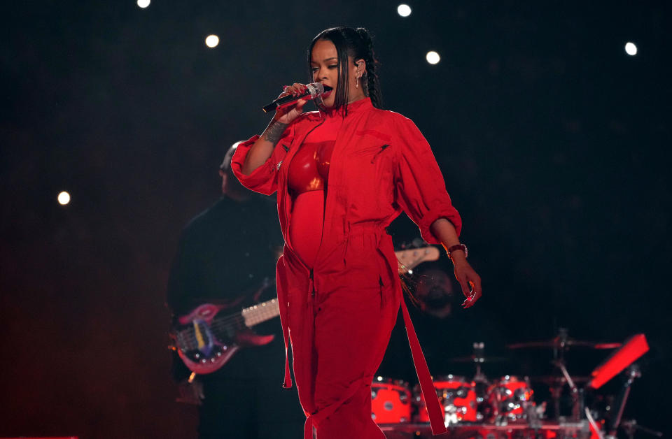 Rihanna performs during Apple Music Super Bowl LVII Halftime Show at State Farm Stadium on February 12, 2023, in Glendale, Arizona. / Credit: Kevin Mazur via Getty Images