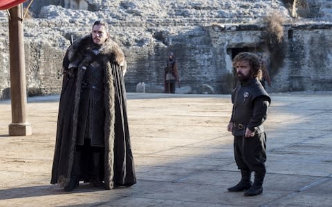 Jon Snow and Tyrion in the Dragonpit - Credit: HBO