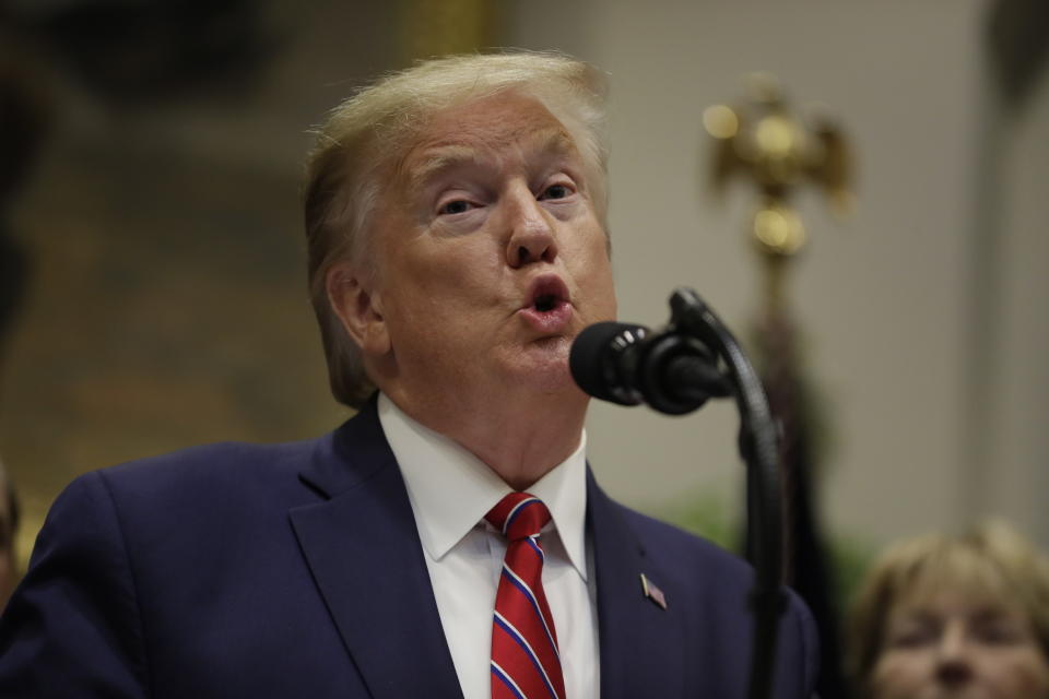 President Donald Trump speaks during an event on healthcare prices in the Roosevelt Room of the White House, Friday, Nov. 15, 2019, in Washington. (AP Photo/ Evan Vucci)