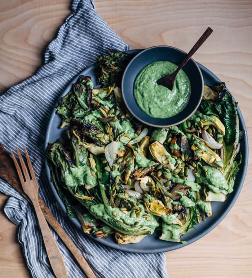 Grilled Romaine Salad With Avocado-Kefir Green Goddess from Brooklyn Supper