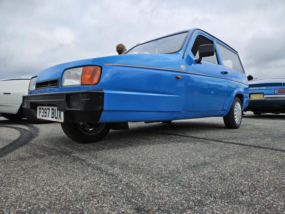 reliant robin lx threewheeler at m1 concourse vintage cars and coffee 2024